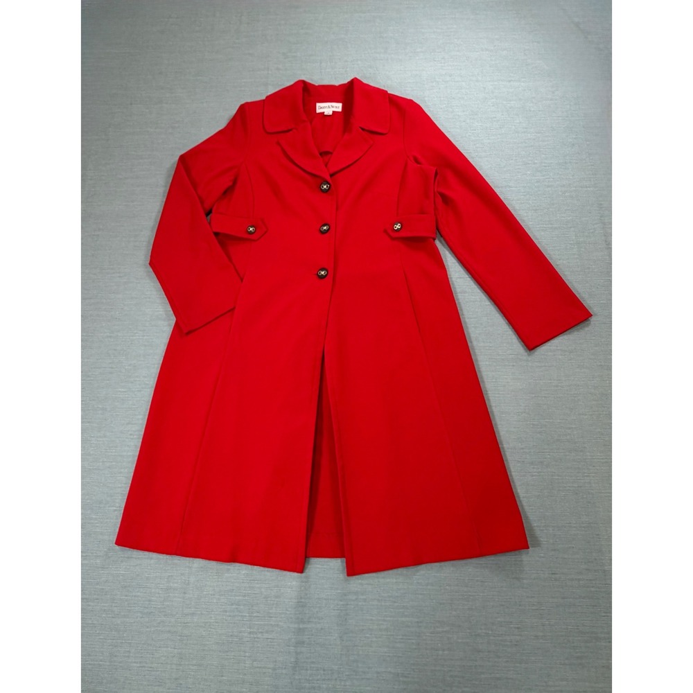 Danny & Nicole Longline Jacket Womens 12 Red Excellent Button Front Side Tabs